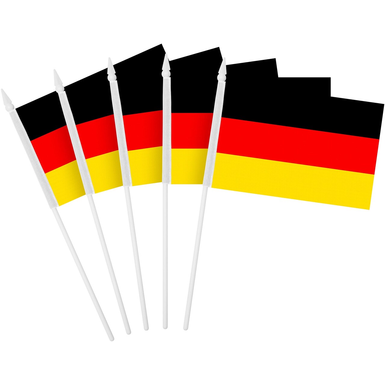 G128 24 Pack Handheld Germany German Stick Flags | 4x6 In | Printed 150D Polyester, Country Flag, Solid Plastic Stick, Spear White Tip